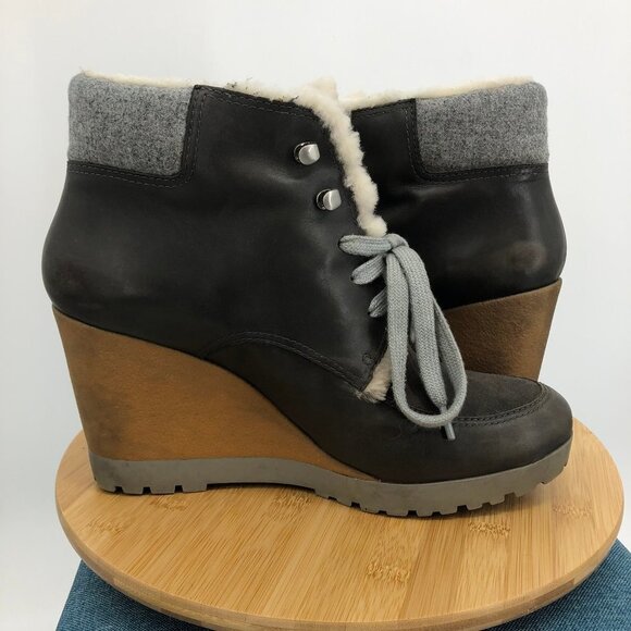 Cole  Haan Henson Winter Waterproof Leather Charcoal wedge booties size 11B - Picture 14 of 16